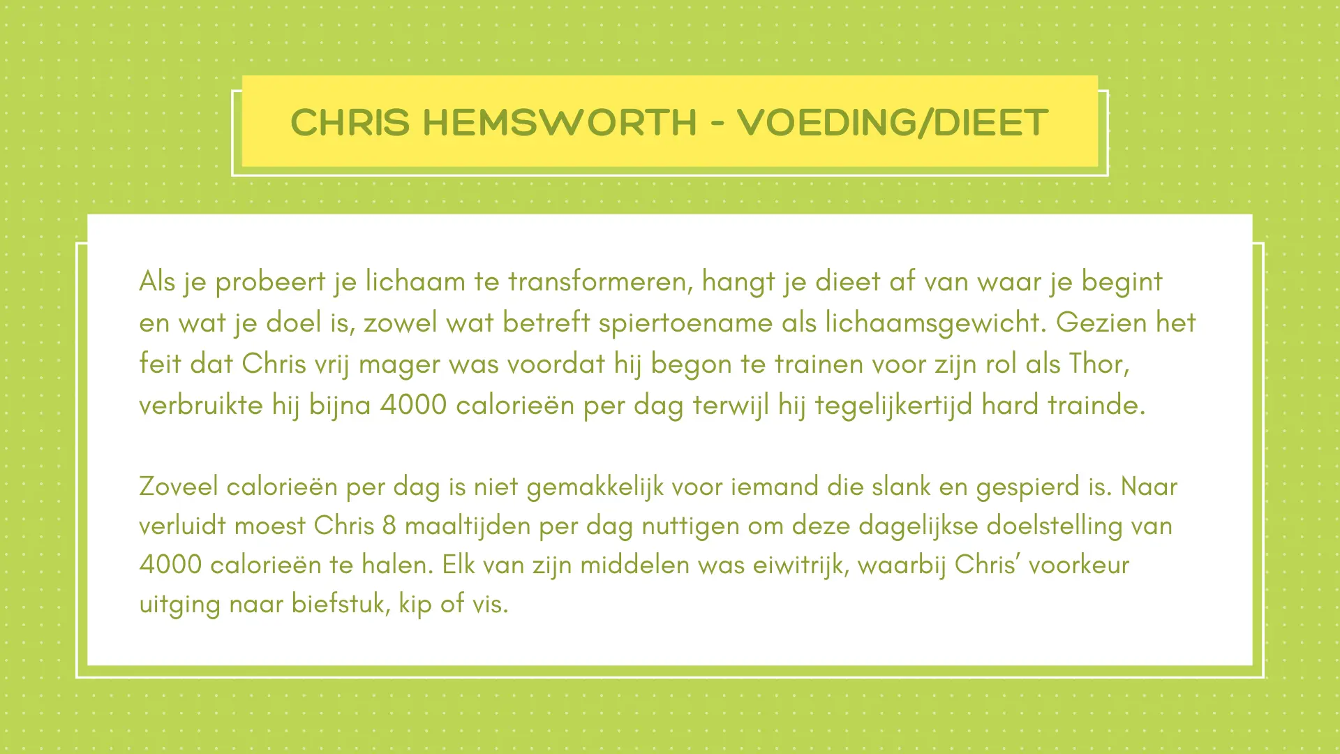 Chris Hemsworth - Voeding Dieet